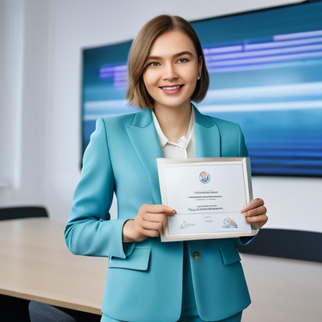 미디어 프로듀서 자격증 취득 과정 브이로그 - **Prompt:** A confident, determined young Russian woman, in her late 20s, with a stylish, modern bob...