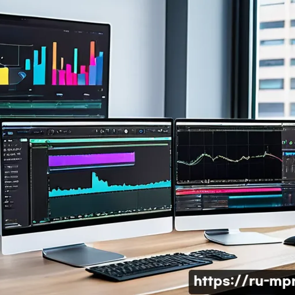 미디어 프로듀서 경력의 도약 방법 - A modern media producer’s creative workspace with multiple screens displaying video editing software...
