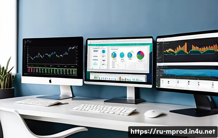 미디어 프로듀서 경력자를 위한 전문 과정 - A modern media producer’s creative workspace featuring multiple digital screens displaying video edi...