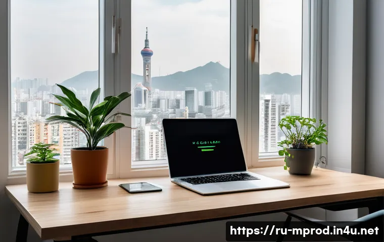 미디어 프로듀서의 시간 관리 팁 - A modern, minimalist home office setting in Seoul, South Korea, with a clean wooden desk, ergonomic ...