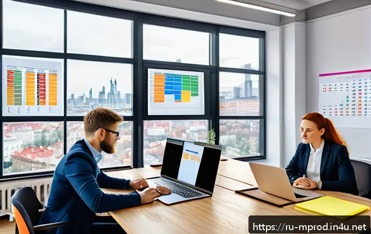 미디어 프로듀서가 주의해야 할 실무 오류 - A professional office scene showing a diverse project team in a modern Russian startup environment, ...