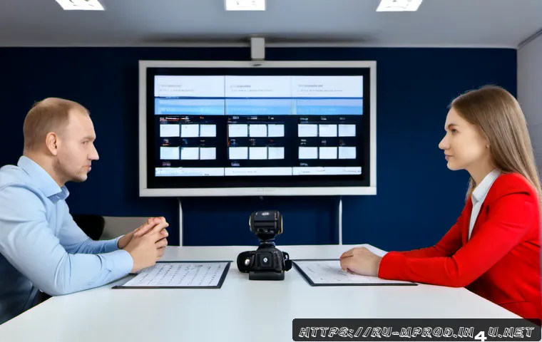 Home 17 미디어 프로듀서의 업무 분장 사례 - Photorealistic modern media production office in Moscow, a Russian media producer calmly coordinatin...